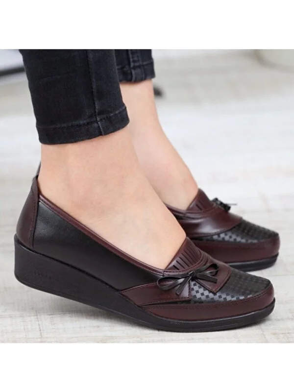 Kaof Shoes Kadın Bordo Anne Babet Ayakkabı Anne Ayakkabısı Kadın Günlük Ayakkabı Kadın Klasik Ayakkabı Anne Ayakkabı Ayzen