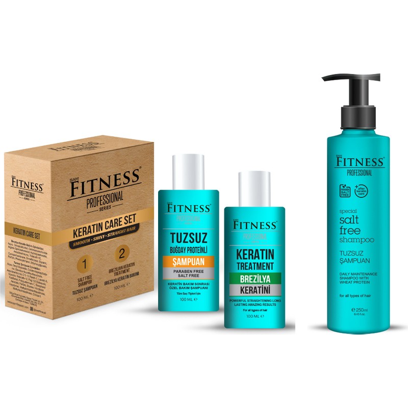 Fitness Professional Brezilya Fönü Saç Düzleştirici Kalıcı Keratin Bakımı Evde Kullanım Seti & Tuzsuz Şampuan 250 ml