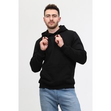 Mualta Siyah Üç Iplik Ünisex Kapüşonlu Sweatshirt