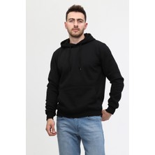 Mualta Siyah Üç Iplik Ünisex Kapüşonlu Sweatshirt