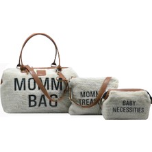 My Pioggia Babysi Mommy  Bag  Exclusive  Ekru Kuzu Peluş 3 Lü Set   Baby Anne Bebek Bakım ve Kadın Çantası