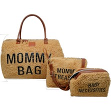 My Pioggia Babysi Mommy  Bag  Exclusive Camel Kuzu Peluş 3 Lü Set   Baby Anne Bebek Bakım ve Kadın Çantası