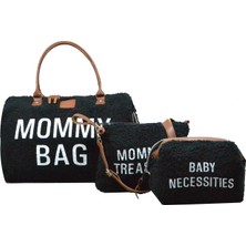 My Pioggia Babysi Mommy  Bag  Exclusive Siyah Kuzu Peluş 3 Lü Set   Baby Anne Bebek Bakım ve Kadın Çantası