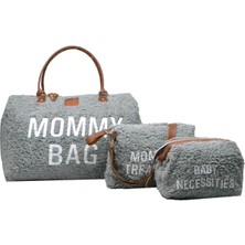 My Pioggia Babysi Mommy  Bag  Exclusive Gri Kuzu Peluş 3 Lü Set   Baby Anne Bebek Bakım ve Kadın Çantası