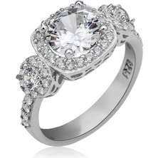 Gumush Gümüş Kare Montür Tek Taş Kadın Yüzük