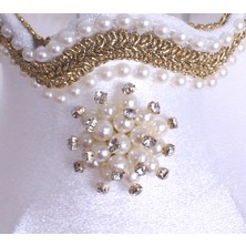 dekovien Lulu Broşlu Klasik Model Abajur Gold Beyaz