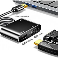 Alfais 4933 USB 3.0 To HDMI VGA 3.5mm 1080P Monitör Genişletici Çevirici Dönüştürücü Adaptör