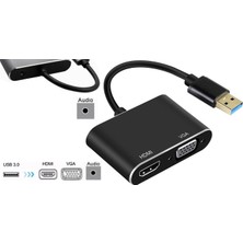 Alfais 4933 USB 3.0 To HDMI VGA 3.5mm 1080P Monitör Genişletici Çevirici Dönüştürücü Adaptör
