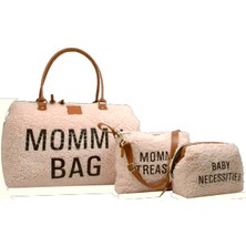 My Pioggia Babysi Mommy  Bag  Exclusive  Pudra Kuzu Peluş 3 Lü Set   Baby Anne Bebek Bakım ve Kadın Çantası