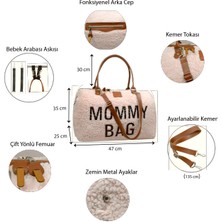 My Pioggia Babysi Mommy  Bag  Exclusive  Pudra Kuzu Peluş 3 Lü Set   Baby Anne Bebek Bakım ve Kadın Çantası