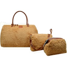 My Pioggia Babysi Mommy  Bag  Exclusive  Camel  Kuzu Peluş 3 Lü Set   Baby Anne Bebek Bakım ve Kadın Çantası