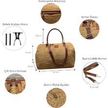 My Pioggia Babysi Mommy  Bag  Exclusive  Camel  Kuzu Peluş 3 Lü Set   Baby Anne Bebek Bakım ve Kadın Çantası