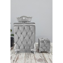 Asil Home Elegance Kapitone Mdf Gri Renk 3'lü Çamaşır Sepeti Kirli Sepeti Banyo Seti