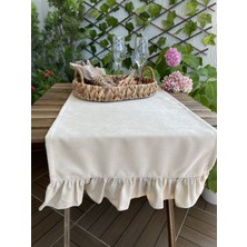 Decamor Home Kadife Dokulu Fırfırlı Vintage Runner Açık Bej