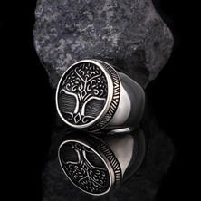 Tesbih Sepetim 925 Ayar Gümüş Hayat Ağacı Işlemeli Oval Gümüş Yüzük