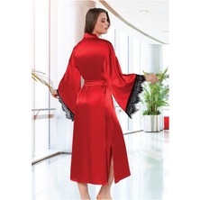 Faal Saten Dantelli Uzun Sabahlık Kimono 5901