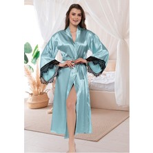 Faal Saten Dantelli Uzun Sabahlık Kimono 5901