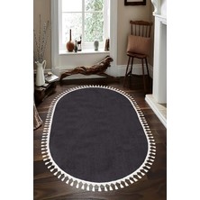 Valery Home Oval Comfort Puffy Ponpon Saçaklı Peluş Halı Antrasit (Ponpon Beyaz)
