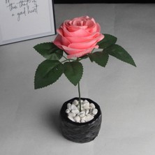 Moryconcept Çiçek Taş Gümüş Gölgeli Saksı Pembe Yapay Gül