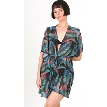 Hamur Pareo Plaj Elbisesi Kimono Std Leaf Siyah