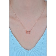 Essare 925 Ayar Gümüş Pembe Taşlı Kelebek Kolye