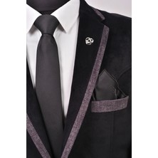 Esgue Kravat & Mendil & Broş Kutulu Hediye Seti Gümüş