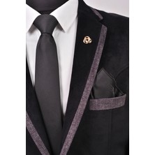 Esgue Kravat & Mendil & Broş Kutulu Hediye Seti Gold