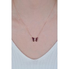 Essare 925 Ayar Gümüş Mor Taşlı Kelebek Kolye