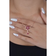 Essare 925 Ayar Gümüş Daldaki Gonca Bordo Çiçek Kolye