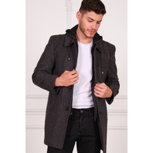 Dewberry Erkek Palto Midi Boy Siyah-Antrasit %70 Yün %30 Polyester Uzun Kol