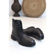 Konfores 1418 Anatomik Tabanlı Deri Fermuarlı Erkek Spor Bot - NKT01418-SIYAH-42