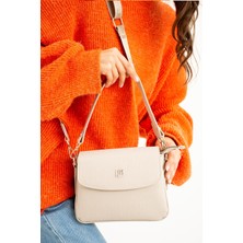 Just Polo Taş Rengi Baskı Desenli Kolon Askılı 4 Bölmeli Kadın Omuz Çantası 25X15CM PBU2184