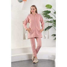 Westbound Pudra Lila Kadın Sweatshirt Jogger Takımı  Kapşonlu Fermuarlı Cepli