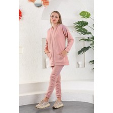 Westbound Pudra Lila Kadın Sweatshirt Jogger Takımı  Kapşonlu Fermuarlı Cepli
