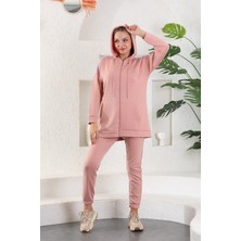Westbound Pudra Lila Kadın Sweatshirt Jogger Takımı  Kapşonlu Fermuarlı Cepli