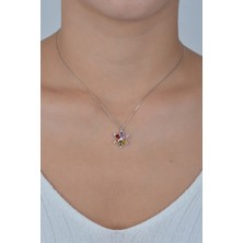 Essare 925 Ayar Çok Renkli Çiçek Gümüş Kadın Kolye