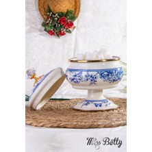 Miss Betty Vintage Blue Life Ayaklı 18 cm Emaye Şekerlik