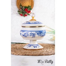 Miss Betty Vintage Blue Life Ayaklı 18 cm Emaye Şekerlik