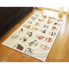 Nesa_Decor Animal Desenli Hayvan Alfabe Halısı Dijital Baskılı Yıkanabilir Kaymaz Taban Çocuk Odası Halısı