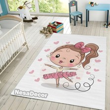 Nesa_Decor Prenses Kız Desenli Kalpli Halı Dijital Baskı Yıkanabilir Kaymaz Taban Kız Çocuk Odası Halısı