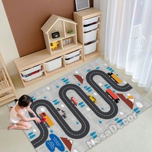 Nesa_Decor Yol ve Araba Temalı Kaymaz Taban Çocuk Oyun Halısı Dijital Baskı Makinede Yıkanabilir