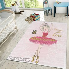 Nesa_Decor Balerin Kız Desenli Dijital Baskı Makinede Yıkanabilir Leke Tutmaz Çocuk ve Bebek Halısı
