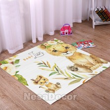Nesa_Decor Aslan Desenli Kaymaz Tabanlı Makinede Yıkanabilir Çocuk Halısı Hd Dijital Baskı
