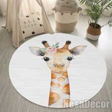 Nesa_Decor Dijital Baskı Kaymaz Dokuma Taban Sevimli Zürafa Desenli Halı Yolluk ve Çocuk Halısı