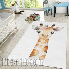 Nesa_Decor Dijital Baskı Kaymaz Dokuma Taban Sevimli Zürafa Desenli Halı Yolluk ve Çocuk Halısı