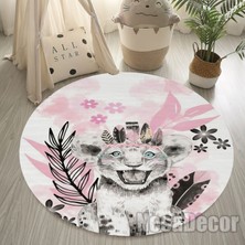 Nesa_Decor Pembe Kaplan Figürlü Çocuk Odası Halısı Dijital Baskı Yıkanabilir Kaymaz Taban