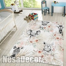 Nesa_Decor Sevimli Hayvan Desenli Pembe Hd Dijital Baskılı Çocuk Halısı Kaymaz Taban