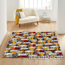 Nesa_Decor Içicek Desenli Modern Dijital Baskı Oda Halısı Yıkanabilir Kaymaz Taban