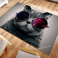 Nesa_Decor Kedi Halısı Hayvan Desenli Dekoratif Dijital Baskı Ofis Halısı Ev Dekorasyon Halısı