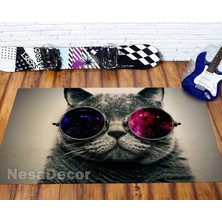 Nesa_Decor Kedi Halısı Hayvan Desenli Dekoratif Dijital Baskı Ofis Halısı Ev Dekorasyon Halısı